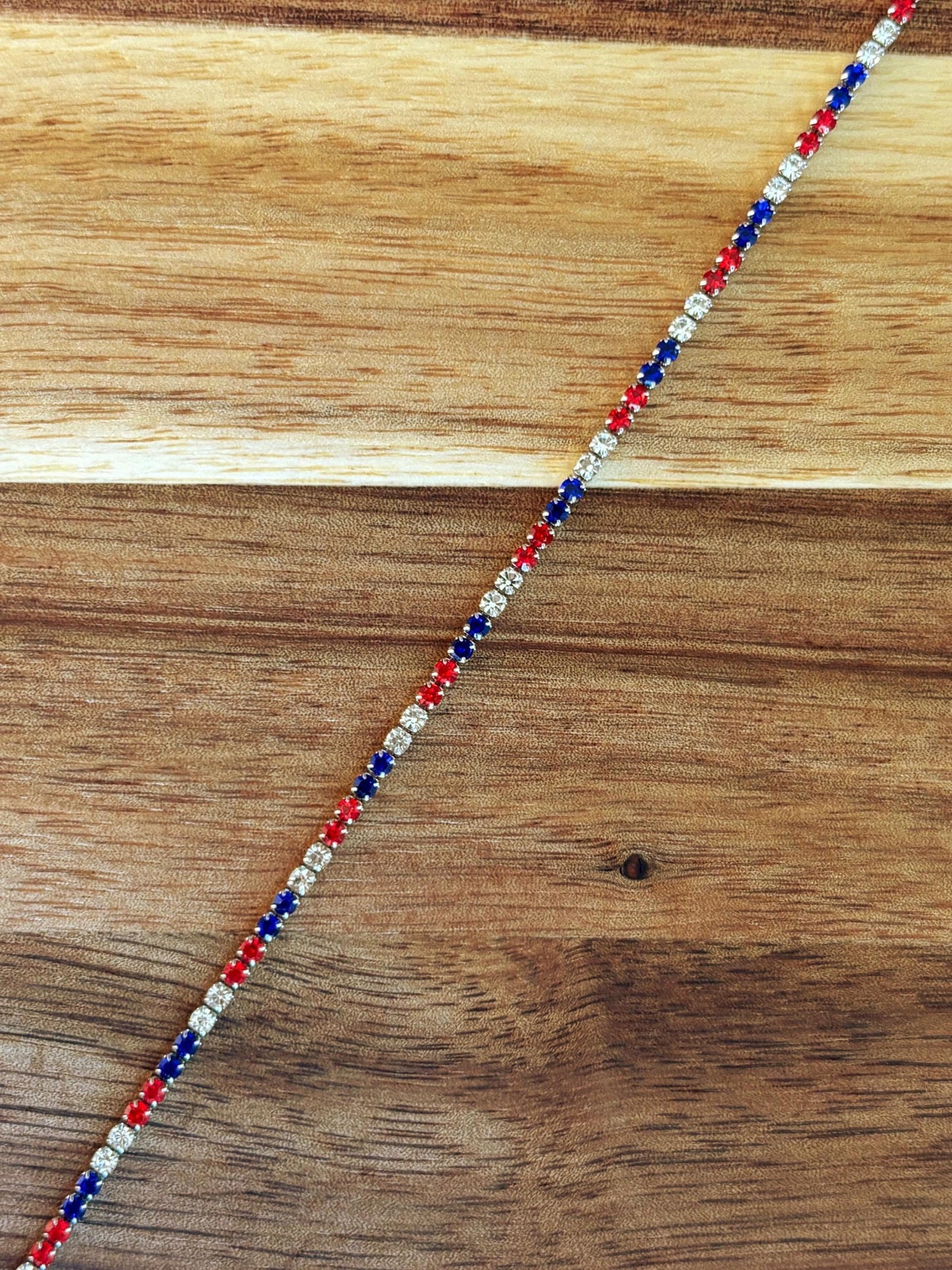 Patriotic red white blue 2mm Fourth of July Stainless Steel PVD Tennis Chain – Permanent Jewelry Supplies, Sold by Foot