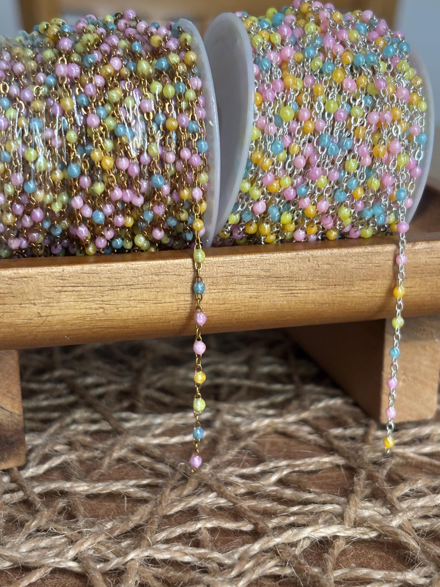 Pearl Pastel Rainbow Enamel PVD Stainless Steel Permanent Jewelry Chain Craft Sold By The Foot