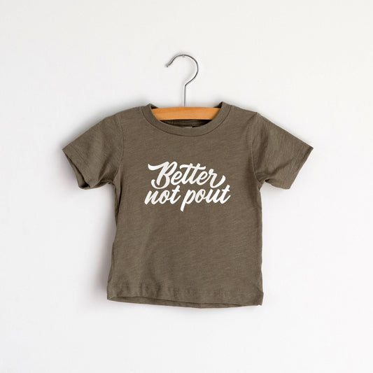 3t Gladfolk - Better Not Pout Olive Baby & Kids Christmas Tee