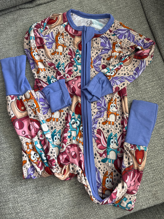 Bitty Belle Blue Dog Cottage Core Bamboo Zippy Jammies