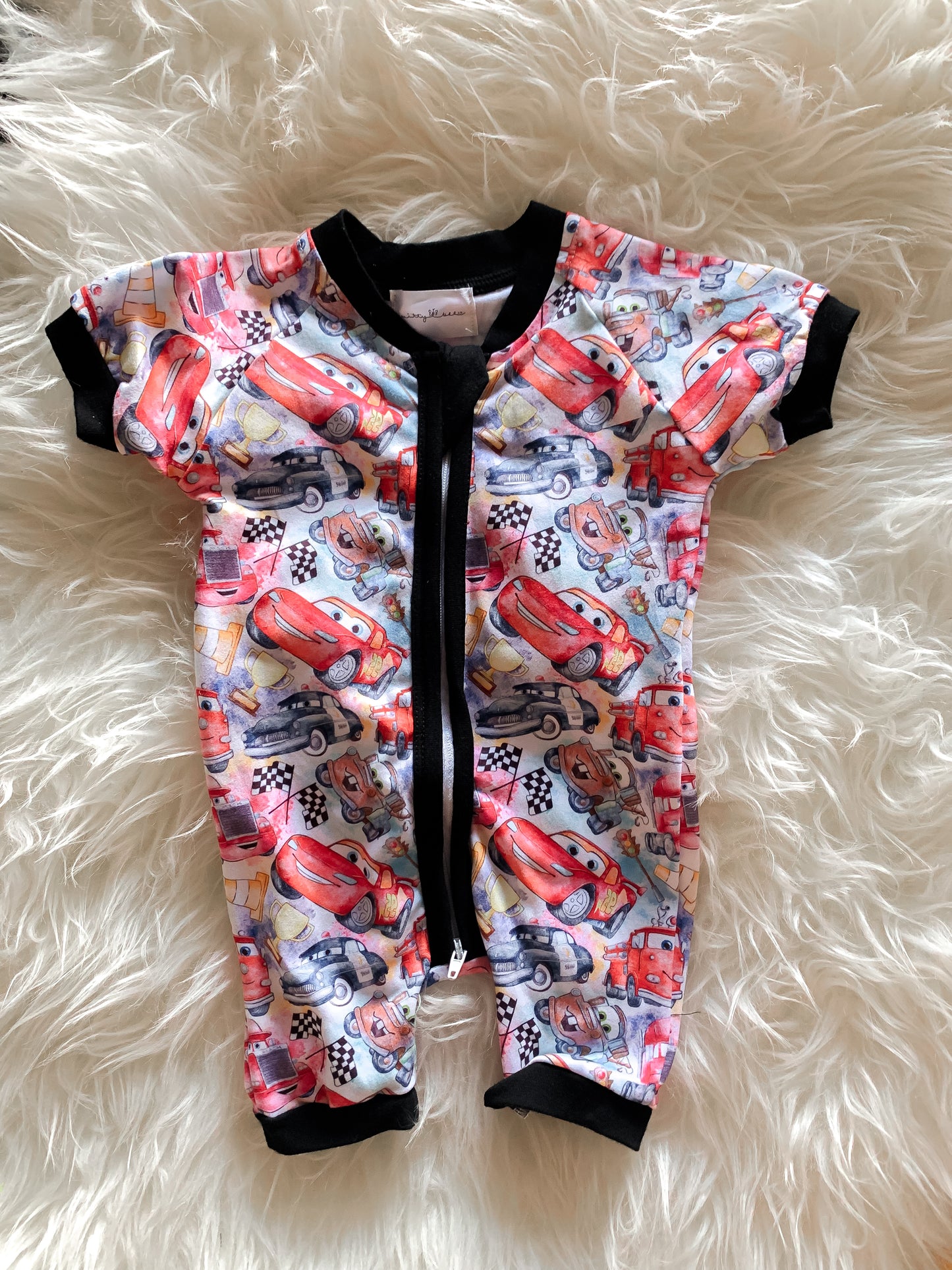 Cars Zipper Shorts Romper