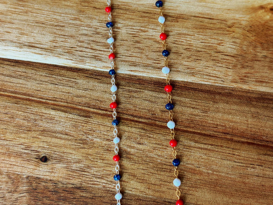 Sparkly Red White Blue Chain – Permanent Jewelry (14k Gold Filled, Sterling Silver)
