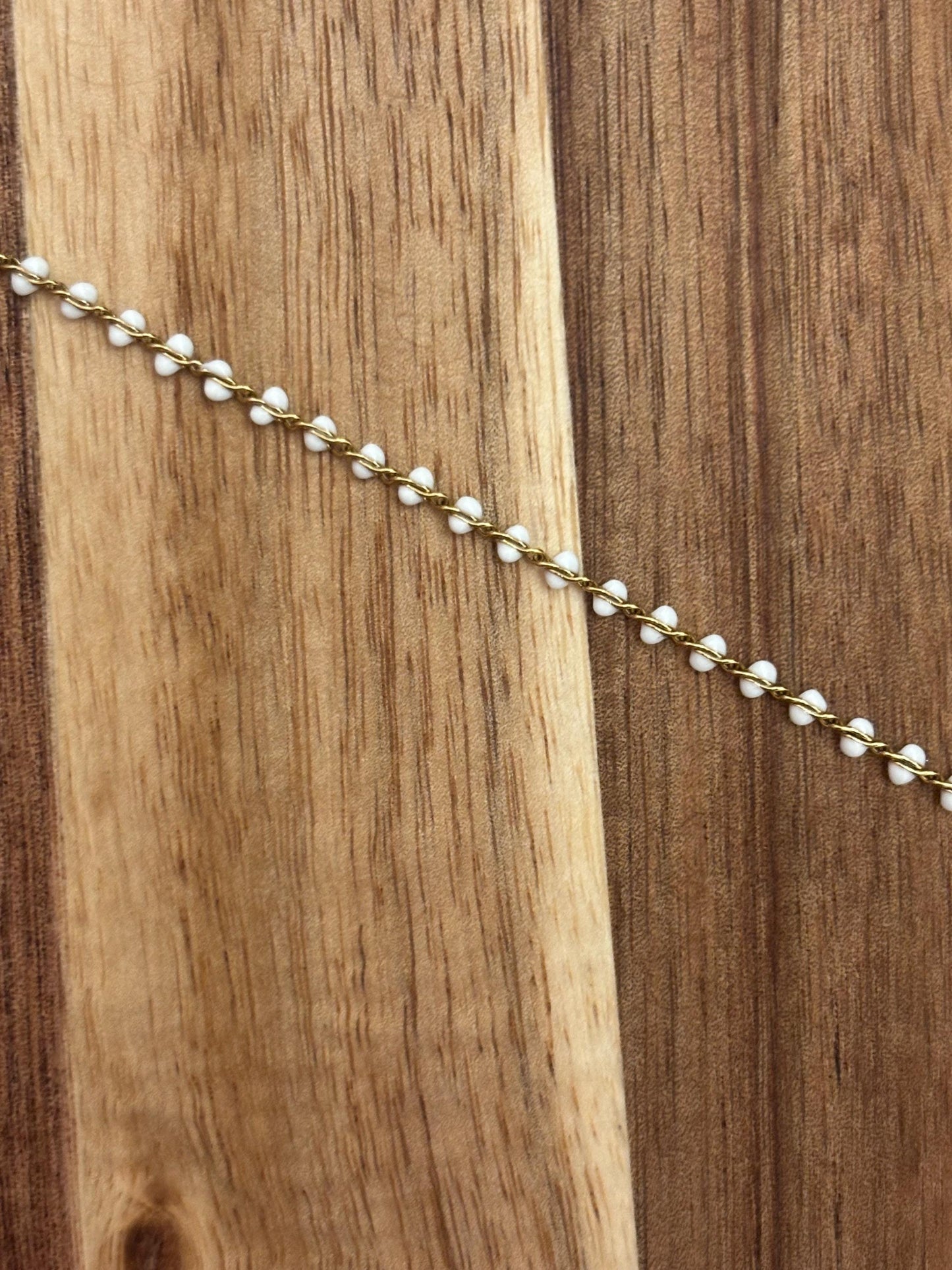 White Enamel Ball Chain | Gold PVD Stainless Steel Chain | Waterproof Tarnish Resistant Permanent Jewelry Chain | By The Foot