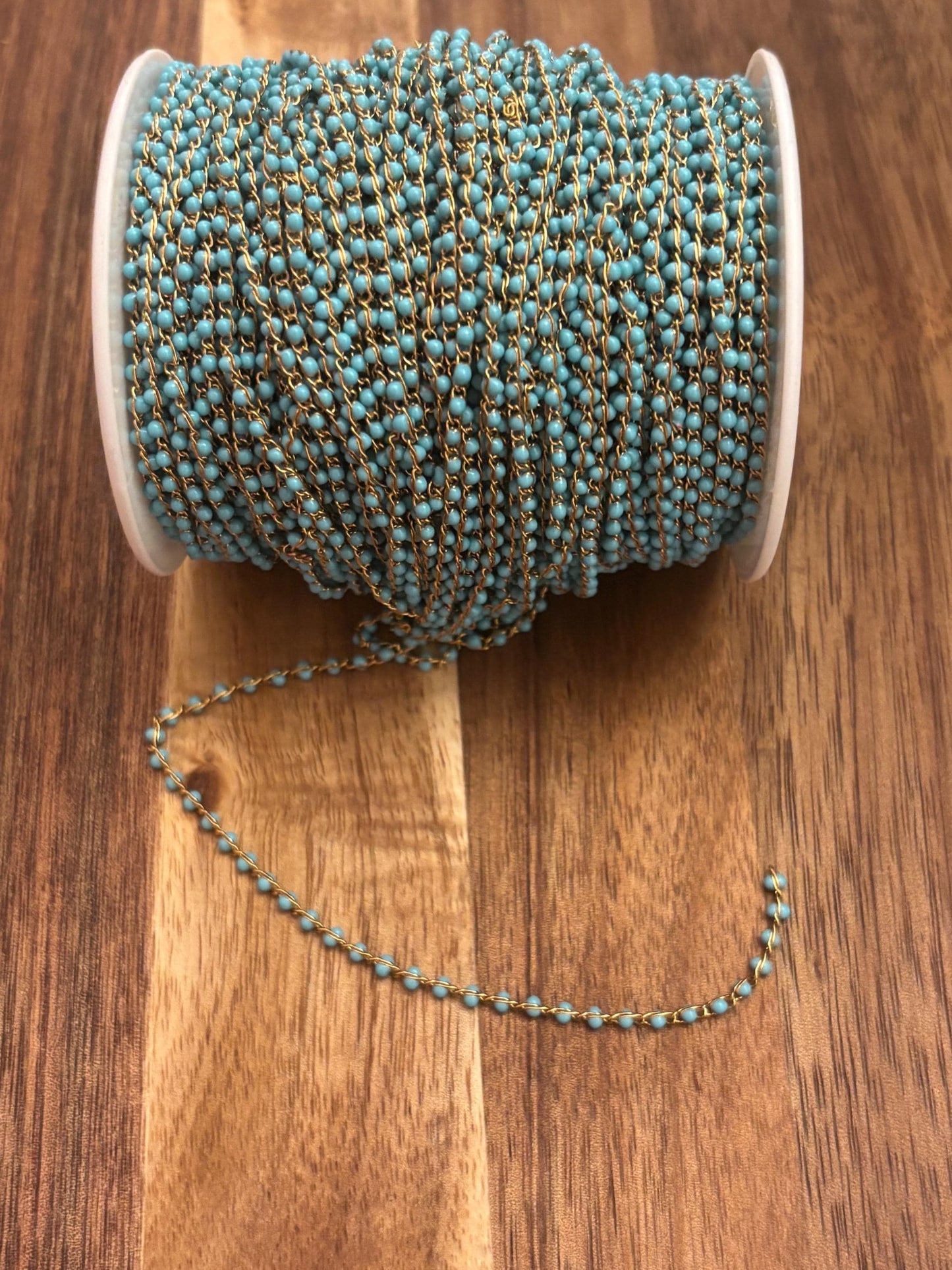 Turquoise Enamel Ball Chain | Gold PVD Stainless Steel Chain | Waterproof Tarnish Resistant Permanent Jewelry Chain | By The Foot