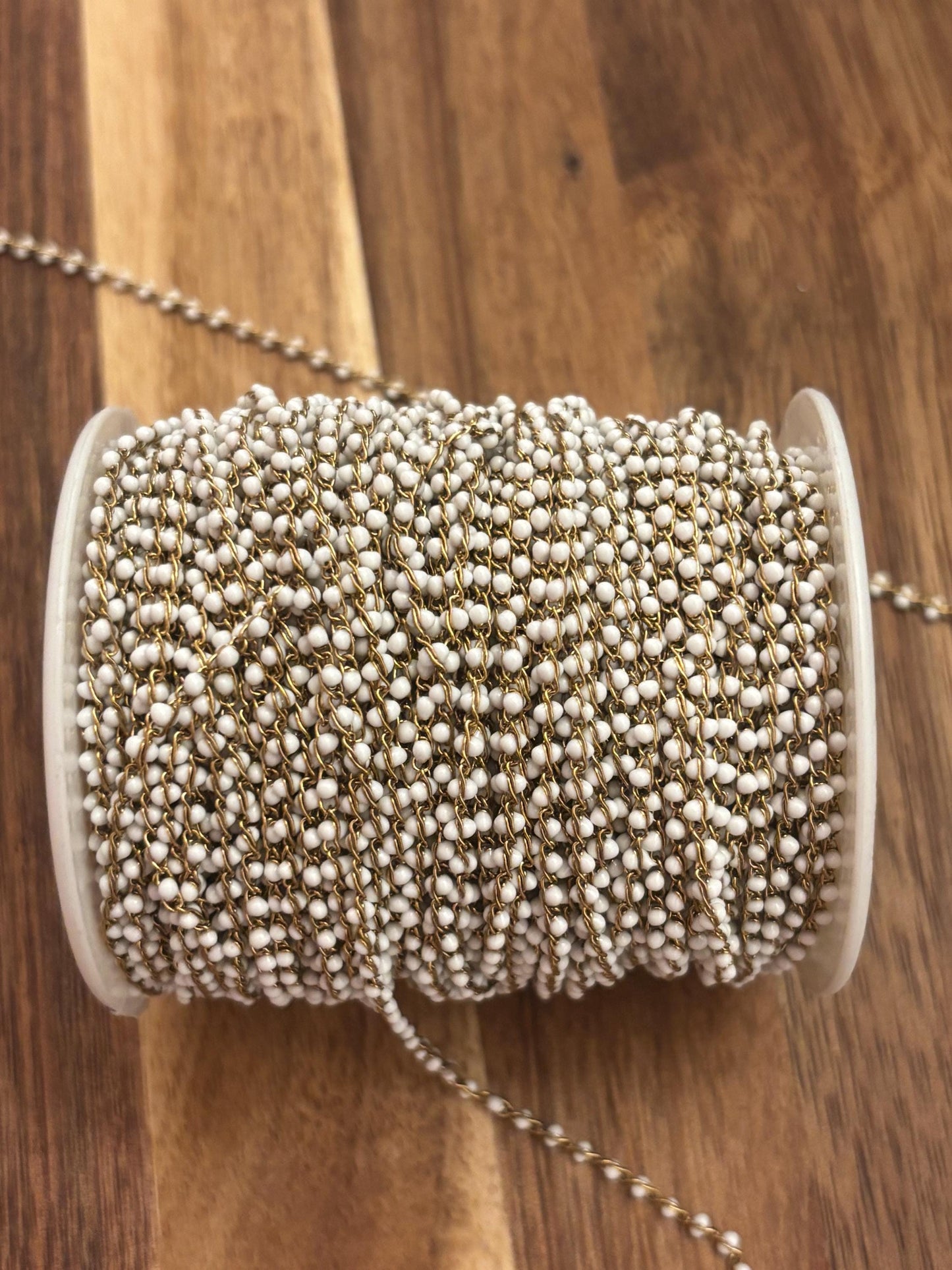 White Enamel Ball Chain | Gold PVD Stainless Steel Chain | Waterproof Tarnish Resistant Permanent Jewelry Chain | By The Foot