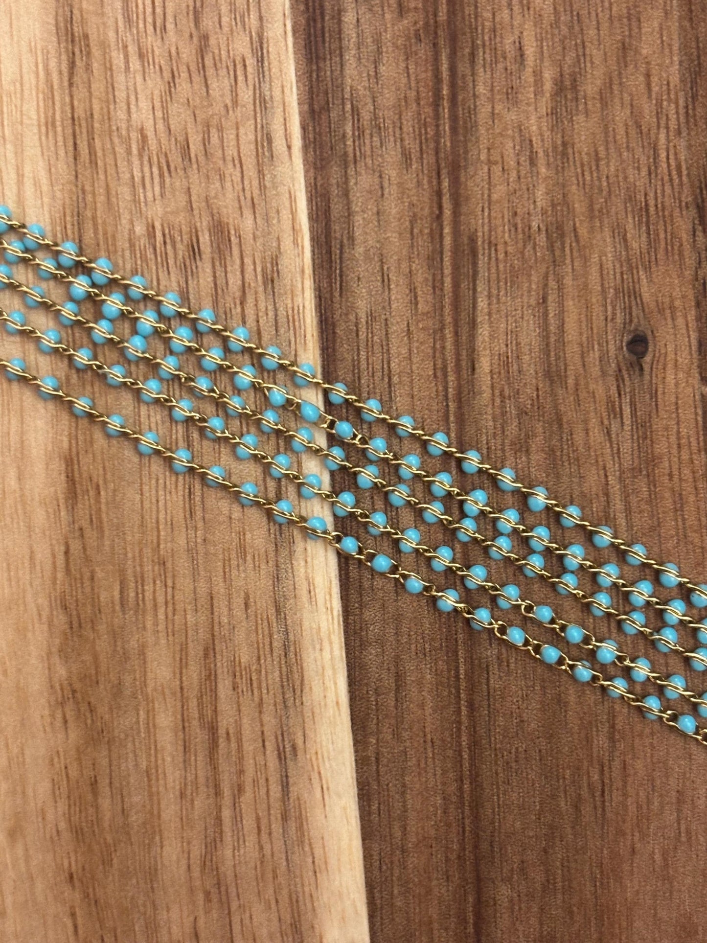 Turquoise Enamel Ball Chain | Gold PVD Stainless Steel Chain | Waterproof Tarnish Resistant Permanent Jewelry Chain | By The Foot
