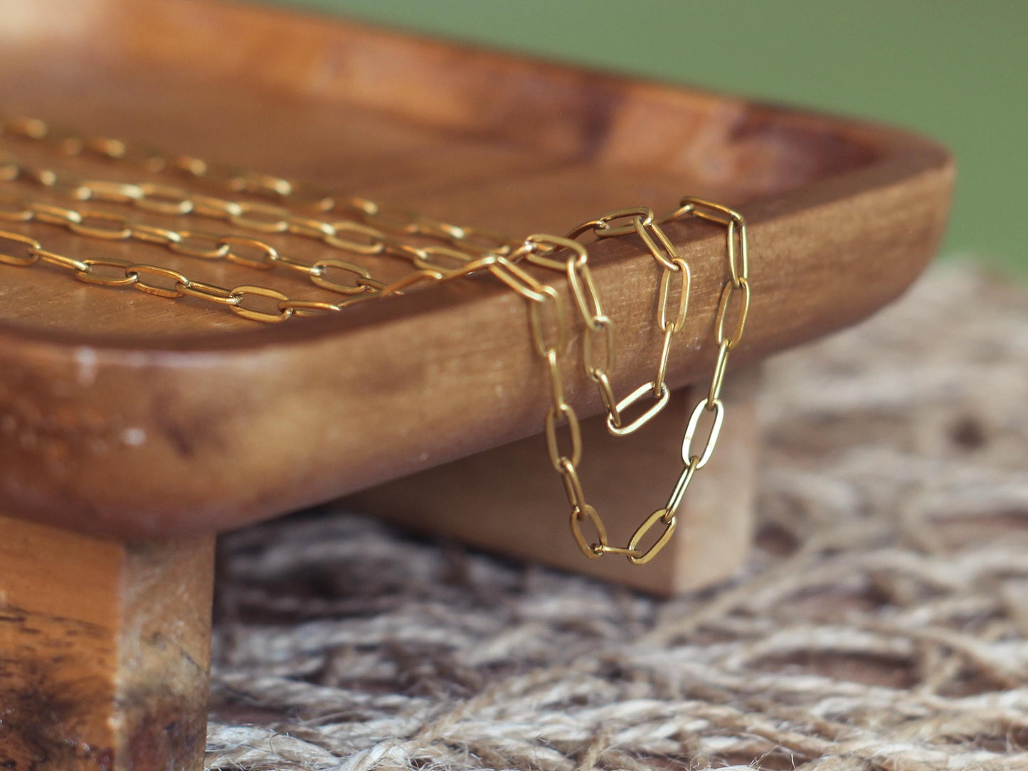 Paper clip chain non-tarnish gold stainless steel small size sold by the foot