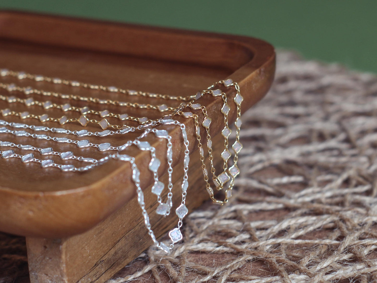 Pearl Clover Cream Opal Enamel Chain | 4.3mm Opal Clover Chain for Permanent Jewelry | Gold Filled & Sterling Silver by the Foot