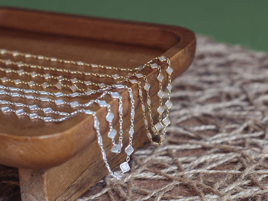 Pearl Clover Cream Opal Enamel Chain | 4.3mm Opal Clover Chain for Permanent Jewelry | Gold Filled & Sterling Silver by the Foot
