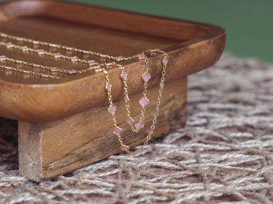 Blush Clover Pink Opal Enamel Chain | 4.3mm Clover Chain for Permanent Jewelry | 14K Gold Filled Chain by the Foot