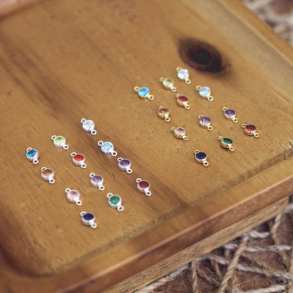 12 Piece CZ Birthstone Connector Set | 4mm Gold Filled or Sterling Silver Birth Month Charms | Permanent Jewelry Supplies