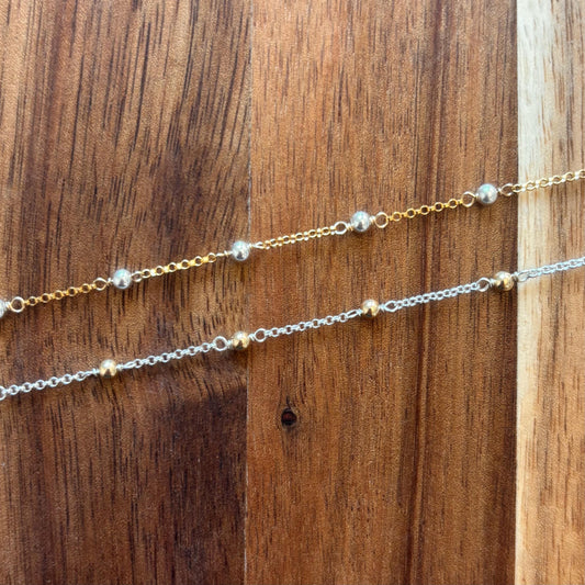 Mixed Metal Beaded Chain | 14K Gold Filled & Sterling Silver | Permanent Jewelry Chain by the Foot