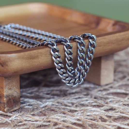 9mm x7.5mm Hammered Stainless Steel Two Tone Curb Chain By The Foot