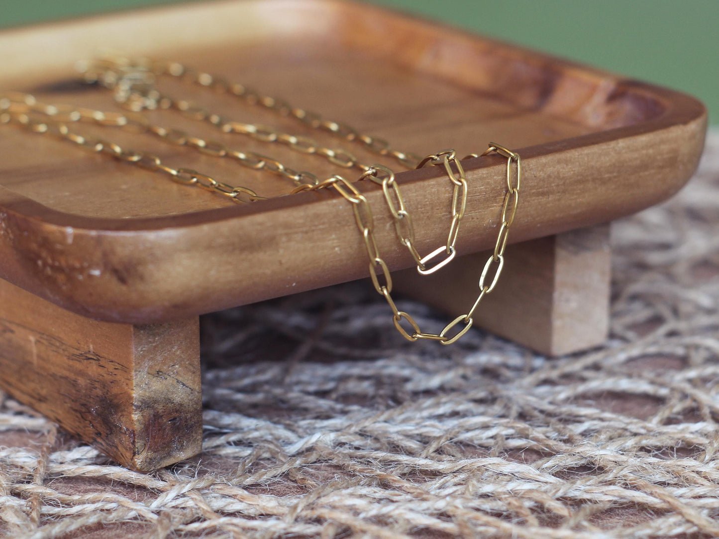 Paper clip chain non-tarnish gold stainless steel small size sold by the foot