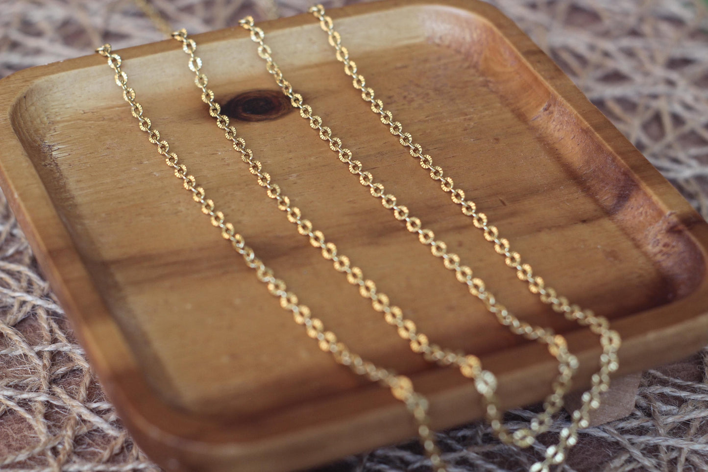Textured Gold Stainless Steel Cable Chain (3.5mm, Sold by Foot)