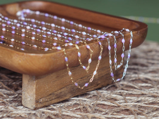 Amethyst Pop Glitter Enamel Paperclip Sunburst Chain | Pink & Purple Permanent Jewelry Chain | Gold Filled or Sterling Silver
