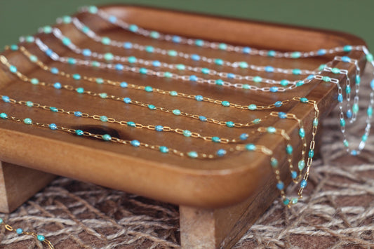 Ocean Opal Glitter Enamel Chain | Seafoam Blue Teal Iridescent Paperclip | Permanent Jewelry| Gold Filled or Sterling Silver by the Foot