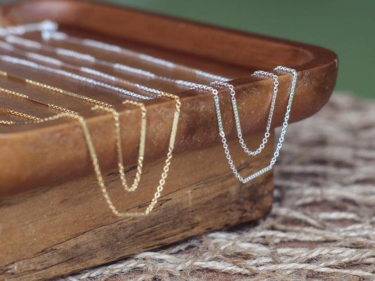 Dapped Bar Chain | Flat Bar Cable Chain for Permanent Jewelry | 14K Gold Filled & Sterling Silver Chain by the Foot