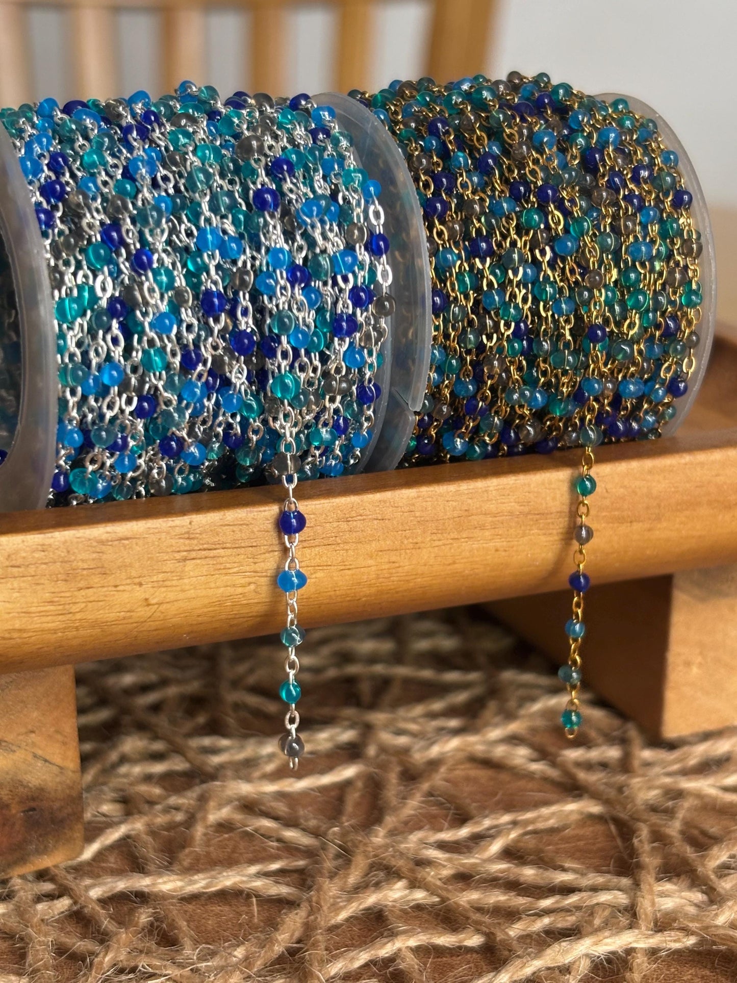 Translucent Blue Varying Enamel PVD Stainless Steel Permanent Jewelry Chain Craft Sold By The Foot