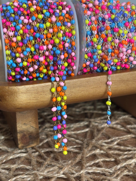 Neon Rainbow Enamel PVD Stainless Steel Permanent Jewelry Chain Craft Sold By The Foot