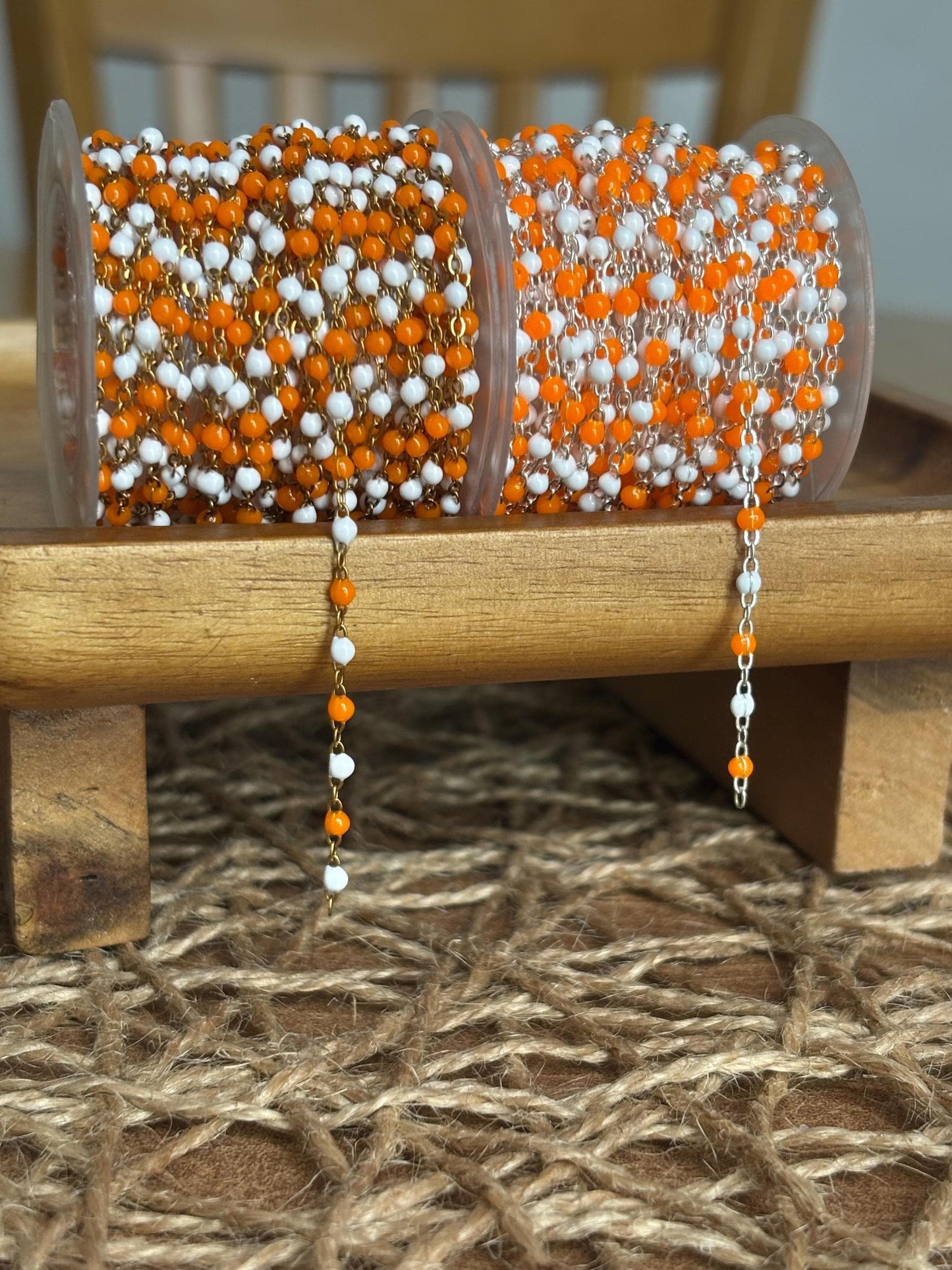 Orange and White Enamel PVD Stainless Steel Permanent Jewelry Chain Craft Sold By The Foot