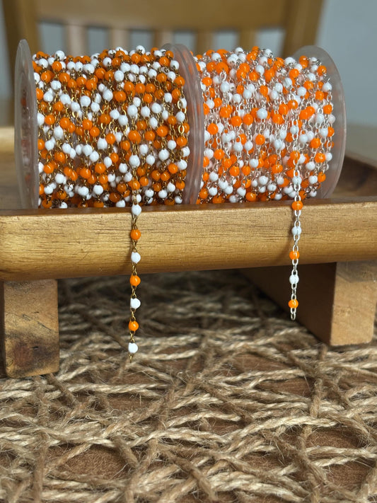 Orange and White Enamel PVD Stainless Steel Permanent Jewelry Chain Craft Sold By The Foot