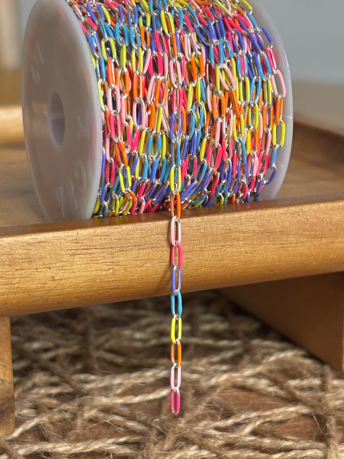 Neon Rainbow Paper Clip Enamel Stainless Steel Permanent Jewelry Chain Craft Sold By The Foot