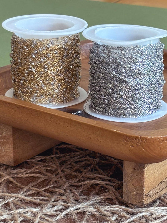 1.2mm PVD Stainless Steel Enamel Chain by the Foot, Waterproof Permanent Jewelry Supply, Tarnish Free Sparkle Chain Silver Glitter Dainty